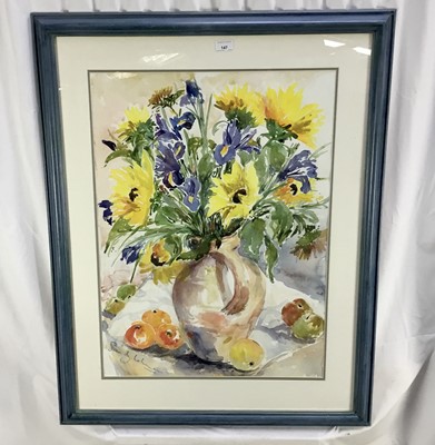 Lot 147 - Sandy Larkman (b.1944) watercolour - still life with sunflowers, signed, 73cm x 53cm, in glazed frame