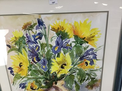 Lot 147 - Sandy Larkman (b.1944) watercolour - still life with sunflowers, signed, 73cm x 53cm, in glazed frame