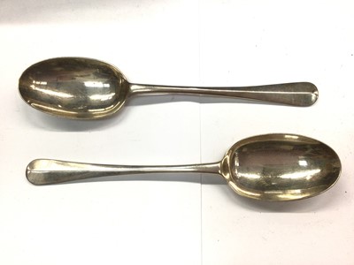 Lot 1085 - Pair silver Hannovarian rat tail pattern table spoons by Mappin & Webb