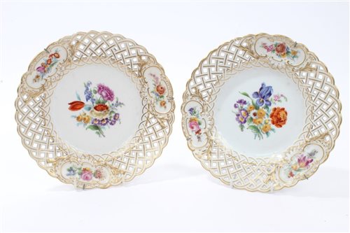 Lot 30 - Pair 19th century Meissen dessert plates with...