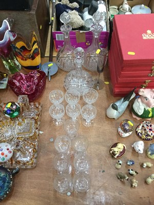 Lot 564 - Group of cut glass decanters, wine glasses and other glassware.