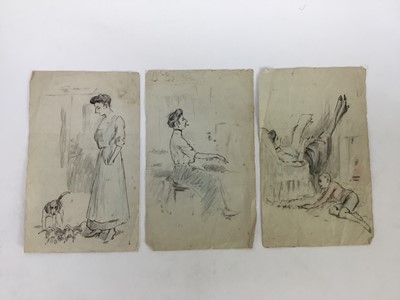Lot 157 - Thomas Ivester Lloyd (1873-1942), group of seven unframed sketches to include figures, pastel nude study and others, together with a basset hound print (8)