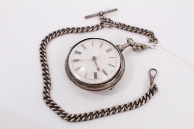 Lot 220 - Georgian silver pair cased pocket watch and silver watch chain
