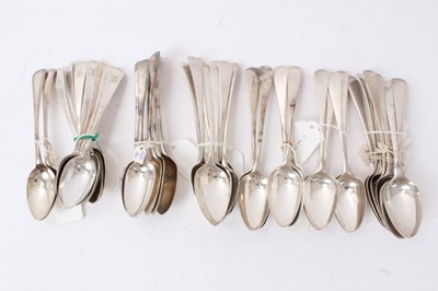 Lot 438 - Group of Georgian and later silver Old English pattern dessert spoons (Various dates and makers). All at approximately 40ozs. (Qty)