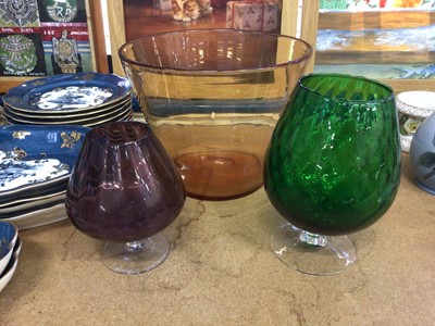 Lot 84 - Whitefriars type large amber tinted glass vase, and two other glass vases