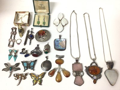 Lot 201 - Group of silver and white metal jewellery set with semi precious gem stones