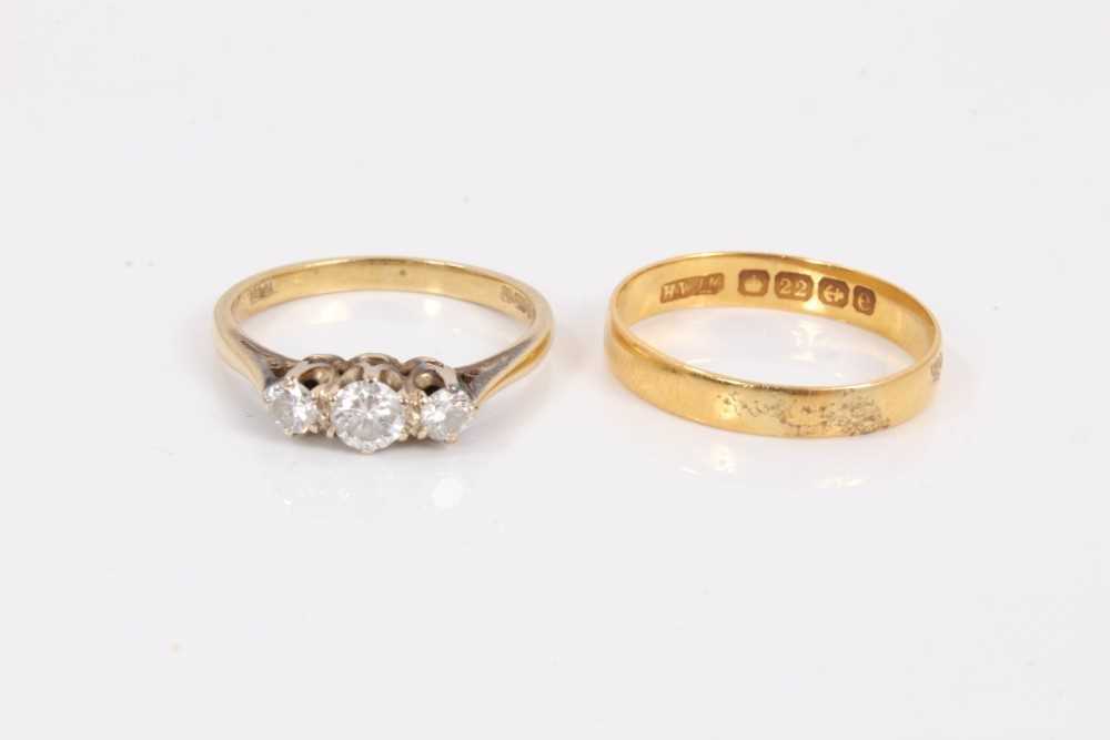 Lot 207 18ct gold diamond three stone ring and 22ct