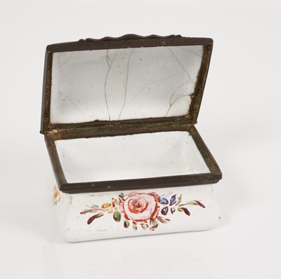 Lot 289 - South Staffordshire rectangular snuff box, painted with fruits, circa 1760