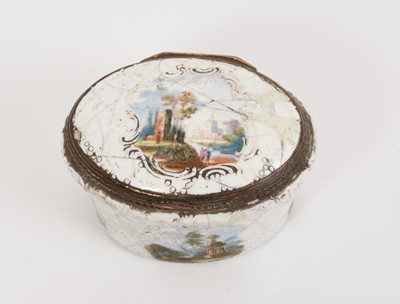 Lot 148 - South Staffordshire enamel oval tapering sided box, circa 1770
