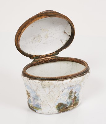 Lot 148 - South Staffordshire enamel oval tapering sided box, circa 1770