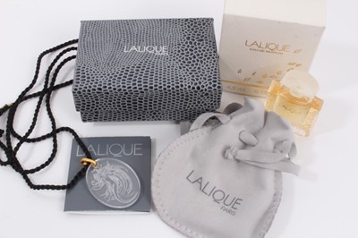 Lot 211 - Lalique glass Naiade pendant necklace in box and Lalique miniature glass perfume bottle