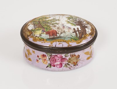 Lot 149 - South Staffordshire oval lilac ground snuff box, circa 1780