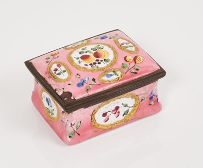 Lot 147 - South Staffordshire pink ground rectangular snuff box circa 1770