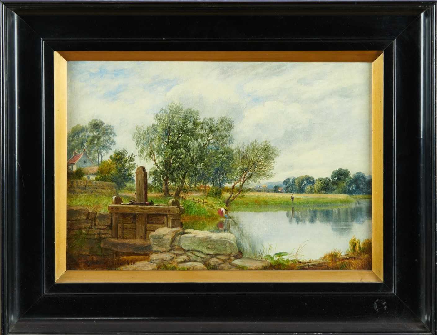 Lot 91 - William Beatty Brown (1831-1909) oil on panel - river Landscape, signed, inscribed verso and dated 1863, 22cm x 32cm, framed