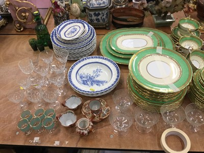 Lot 576 - Aynsley dinner service with gilt and green borders, together with cut glass ware, dessert service and other china.