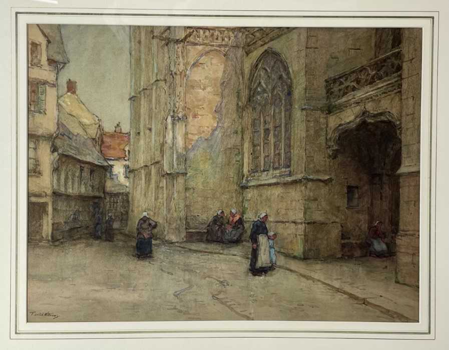 Lot 1198 - Terrick John Williams (1860-1936) watercolour - Street in Rheims, signed, 41cm x 54cm, in glazed gilt frame