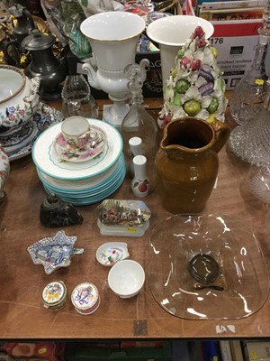 Lot 577 - Meissen porcelain tea bowl with prunus decoration, Georgian ring neck decanter and other china and glass.