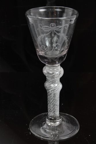 Lot 36 - Georgian cordial glass with bucket-shaped bowl...