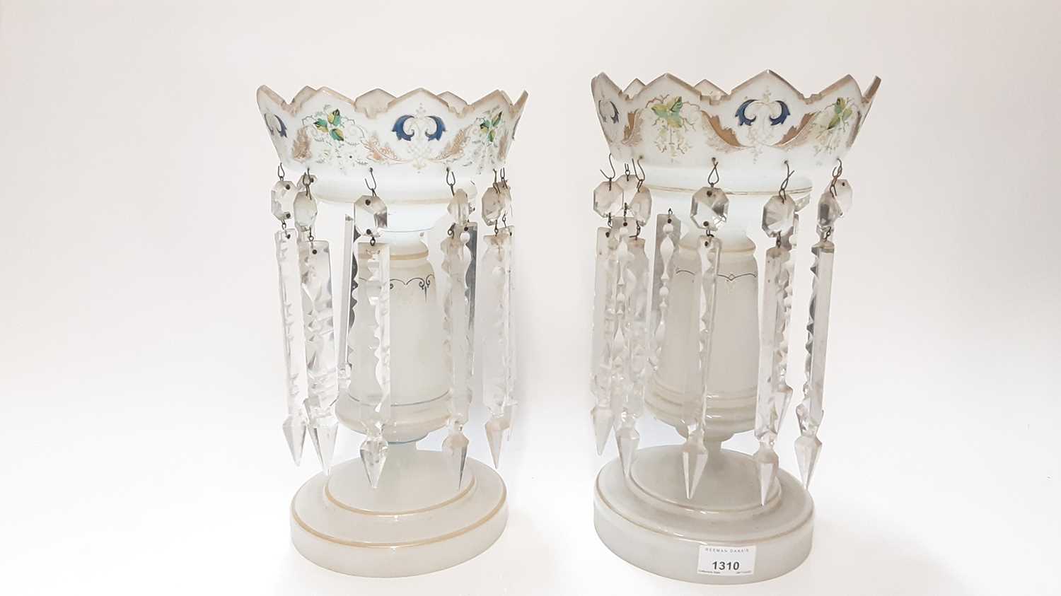 Lot 1310 - Two 19th century glass lustres with prismatic drops