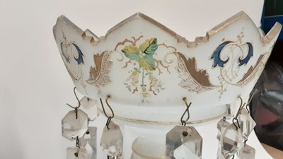 Lot 1310 - Two 19th century glass lustres with prismatic drops
