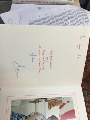 Lot 34 - H.R.H.Princess Anne, The Princess Royal, signed 1980s Christmas card with crowned A cipher to cover, delightful photograph of The Princess on board H.M.Y. Britannia to the inside, inscribed 'To you...