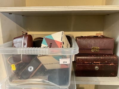 Lot 253 - Old cameras, Victorian leather jewellery box and sundry items