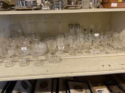 Lot 255 - Set of cut and etched glass champagne coupes and flutes, various and various glassware