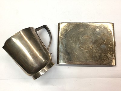 Lot 1100 - Silver cigarette case with engraved crest for Wye College, together with a silver mug (2)