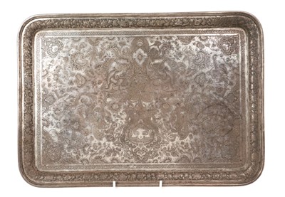 Lot 444 - Late 19th/early 20th century Persian silver wall plaque or tray of rectangular form