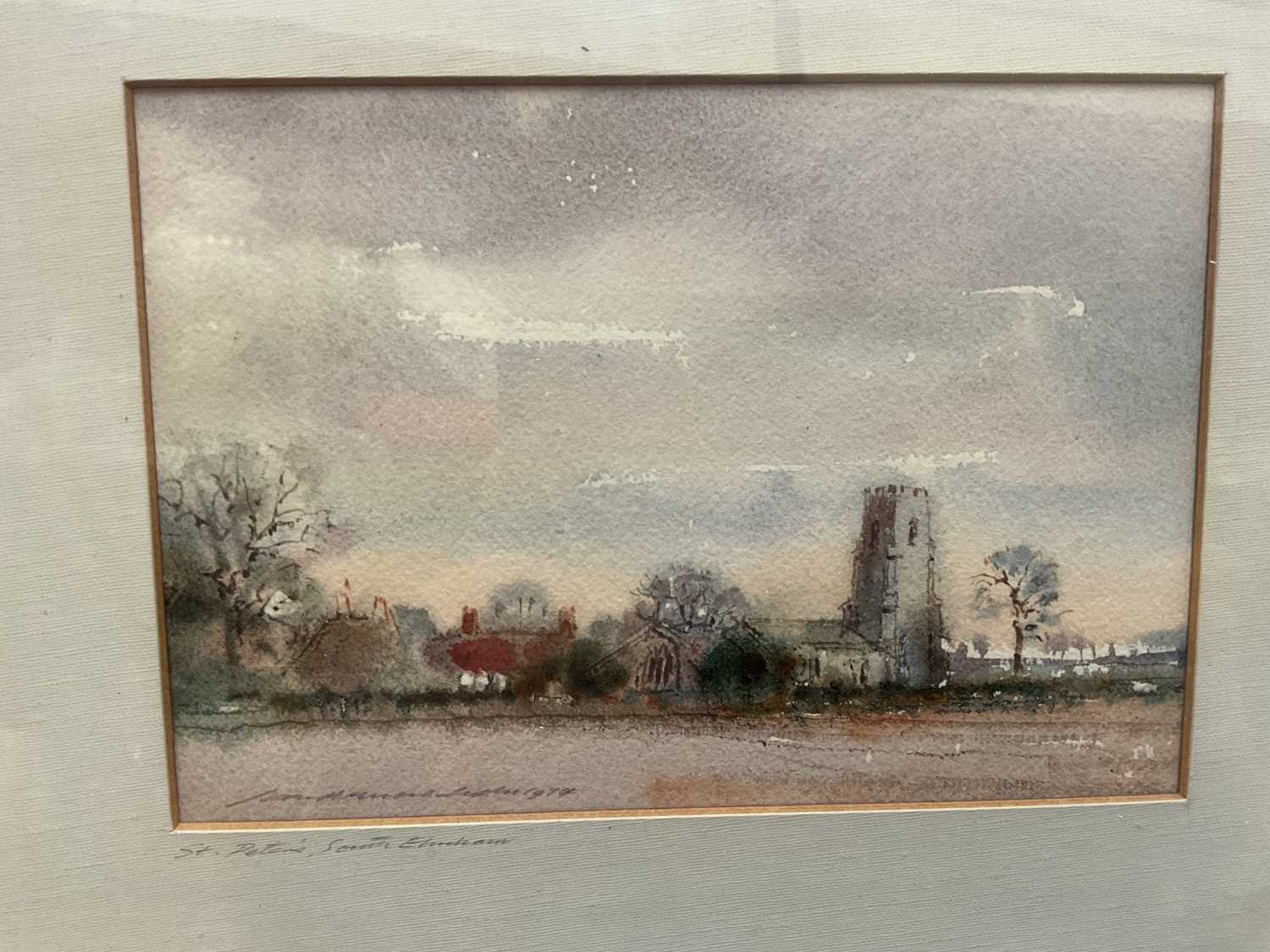 Lot 285 - Ian Armour-Chelu (1928-2000) watercolour, South Elmham church, signed and inscribed, 14 x 18cm, glazed frame