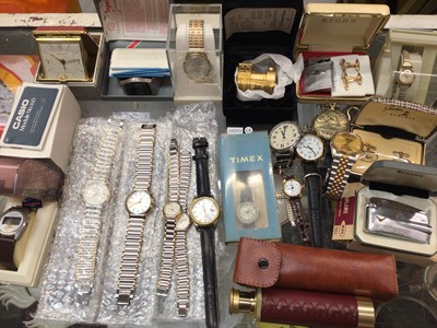 Lot 1103 - Group various wristwatches, Ronson lighter in case, cufflinks and contemporary telescope