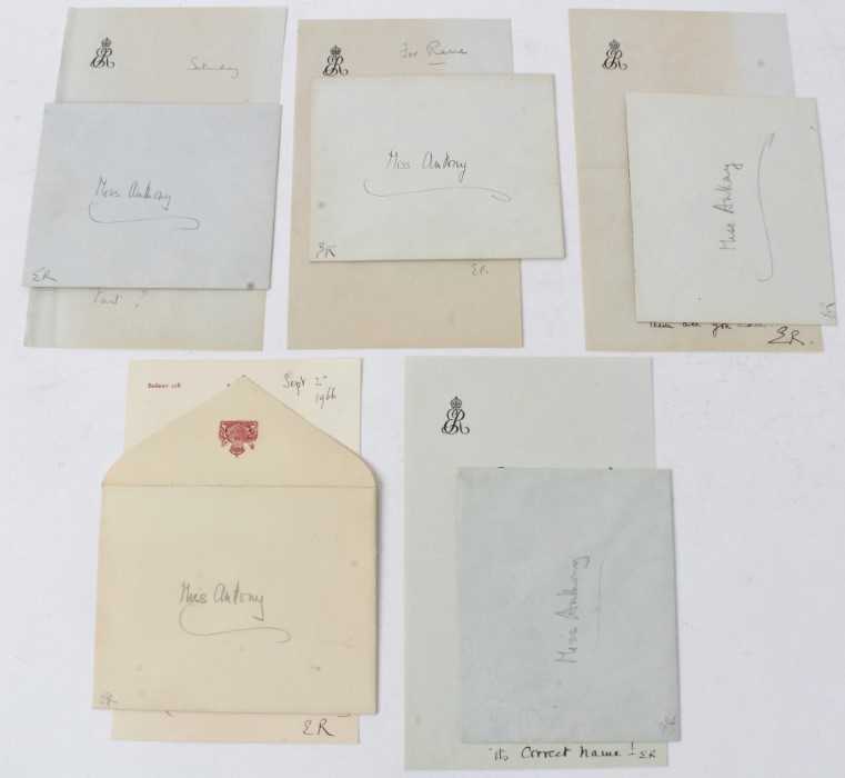 Lot 40 - H.M.Queen Elizabeth The Queen Mother, five handwritten letters of congratulations on producing wonderful meals and giving instructions to her cook Miss Irene Anthony R.V.M. ..