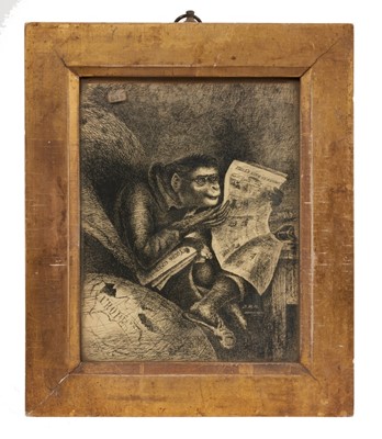 Lot 1010 - Humorous 19th century pen and ink depiction of a monkey in gilt frame