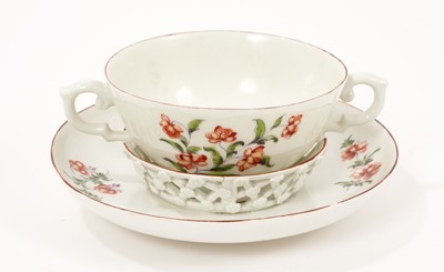 Lot 262 - A Derby two handled cup and trembleuse saucer, circa 1758