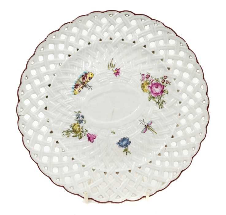 Lot 52 - A Longton Hall basket moulded plate, with pierced border, circa 1755