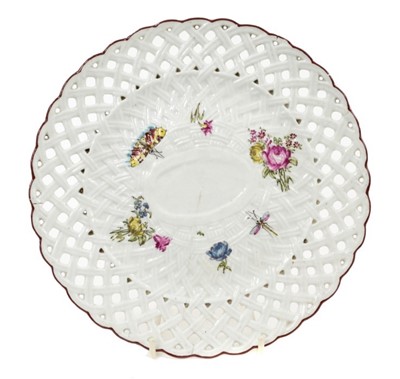 Lot 263 - A Longton Hall basket moulded plate, with pierced border, circa 1755