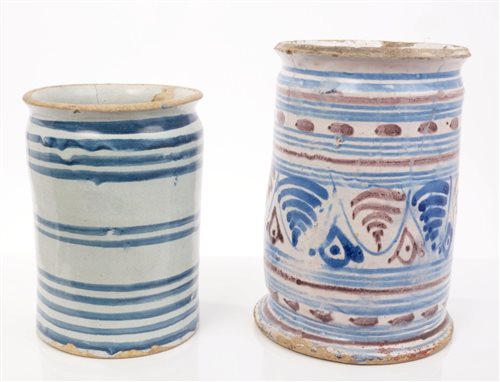 Lot 50 - Two 18th century blue and white drug jars of...