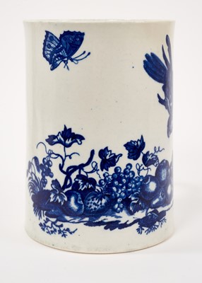 Lot 273 - A Worcester large blue printed Parrot Pecking Fruit pattern mug, circa 1772