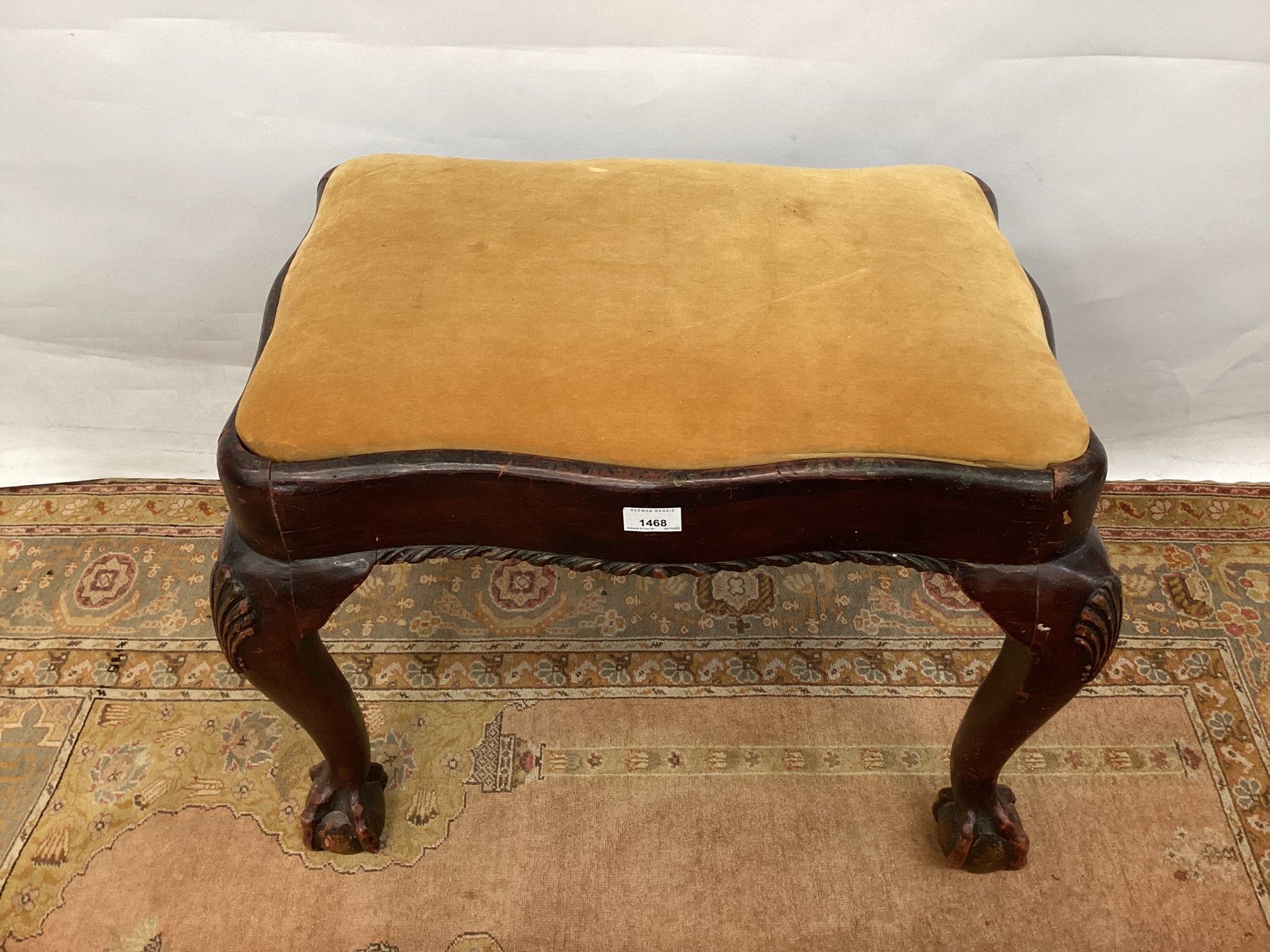 Lot 1384 - 18th century style carved walnut stool,