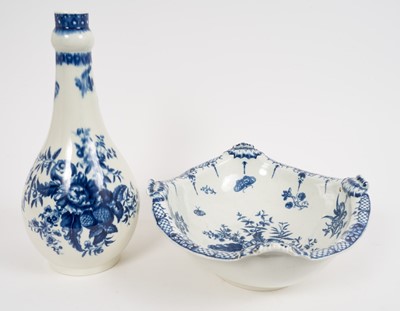 Lot 294 - A rare Worcester guglet and basin, printed in blue with the Pinecone pattern, circa 1770