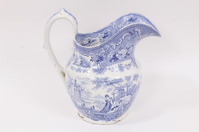 Lot 303 - An unusual blue printed Lavinia pattern helmet shaped jug