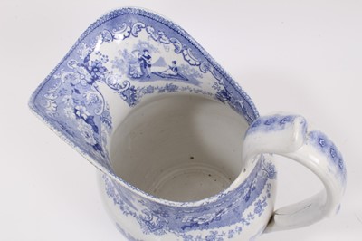 Lot 81 - An unusual blue printed Lavinia pattern helmet shaped jug