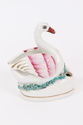 Lot 305 - A 19th century Staffordshire pottery swan form inkwell