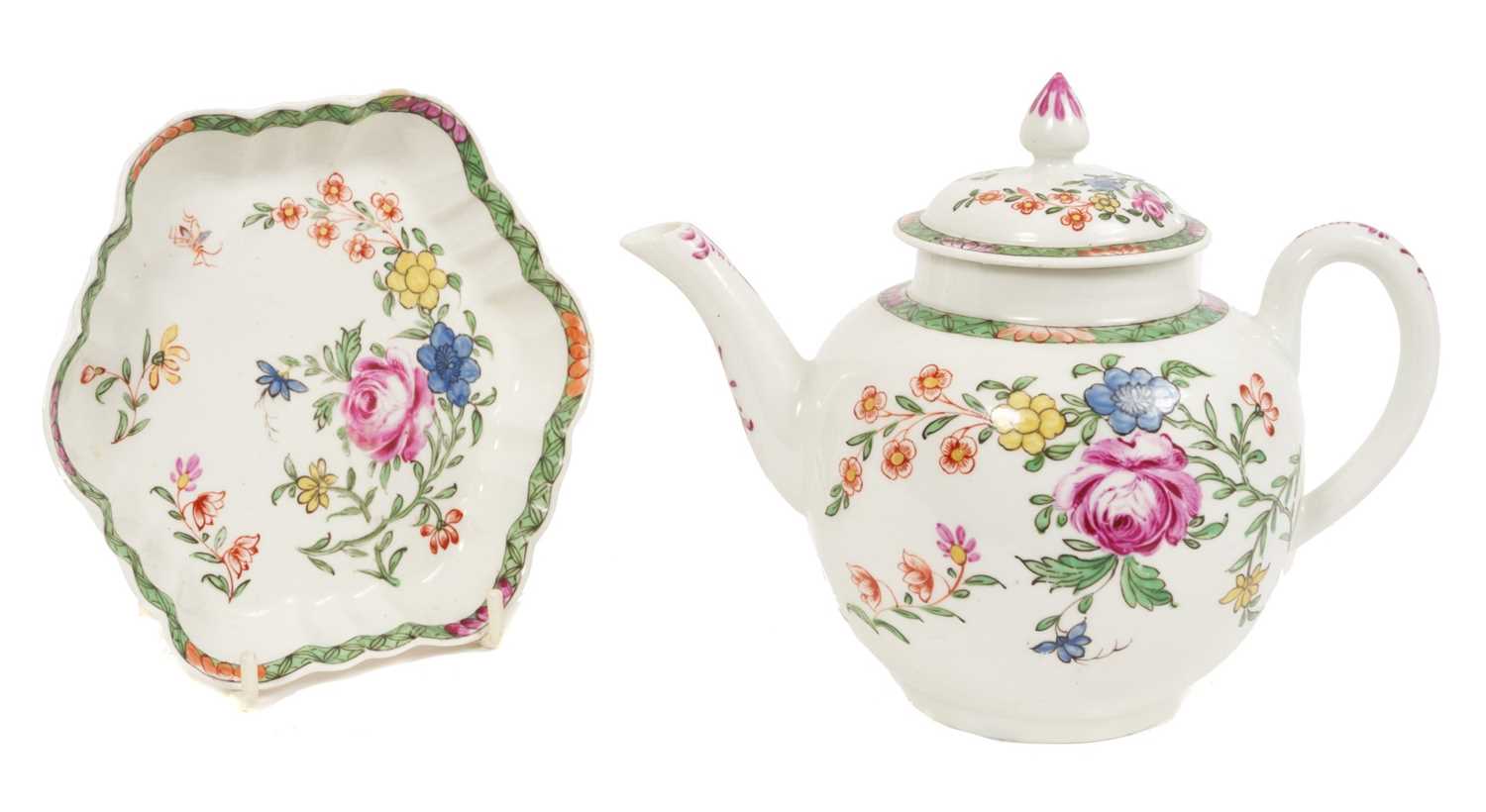 Lot 301 - A Worcester teapot, cover and stand, circa 1760. Provenance; Roderick Jellicoe