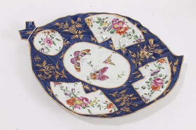 Lot 110 - A Worcester cabbage leaf shaped dish, with ‘powder’ blue ground, circa 1765