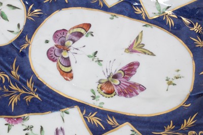 Lot 308 - A Worcester cabbage leaf shaped dish, with ‘powder’ blue ground, circa 1765