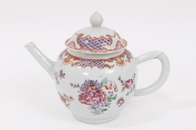 Lot 310 - A rare Chinese famille rose teapot and cover, the underside inscribed with the name of an English porcelain repairer and dated