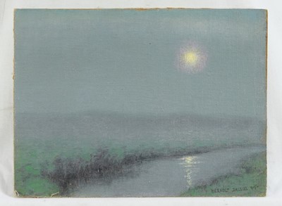 Lot 1287 - Herbert Dalziel (1858-1941) oil on canvas laid on card - Moon Rising over Marshes, signed and dated 1915, titled verso, 15cm x 20cm, unframed