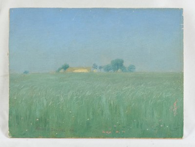 Lot 1288 - Herbert Dalziel (1858-1941) oil on paper laid on card - Summer Landscape, signed and dated 1896, 15cm x 20cm, unframed