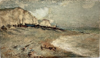 Lot 1289 - Herbert Dalziel (1858-1941) watercolour on paper laid on card - East Cliff, Hastings, signed, titled verso, 11.5cm x 20cm, unframed